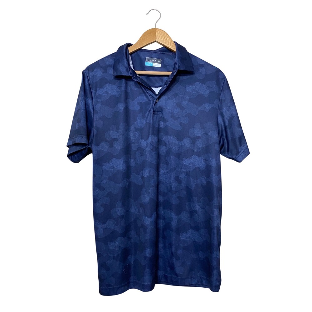 PGA Tour Pro Series Mens L Blue Camo Polo‎ Shirt Athletic Fit Performance Golf
